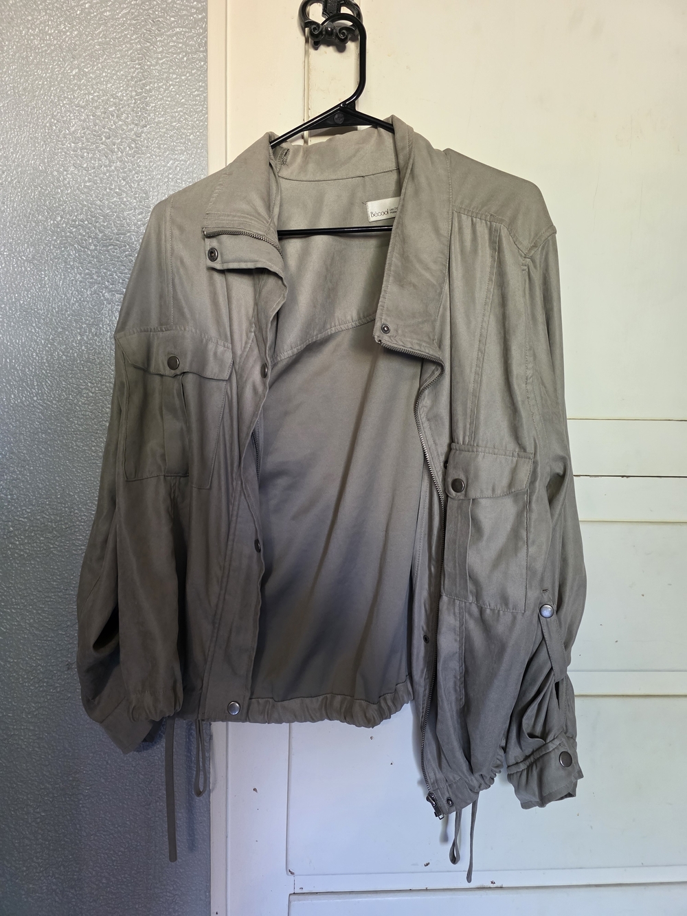 Light Gray Utility Jacket with Drawstring Hem